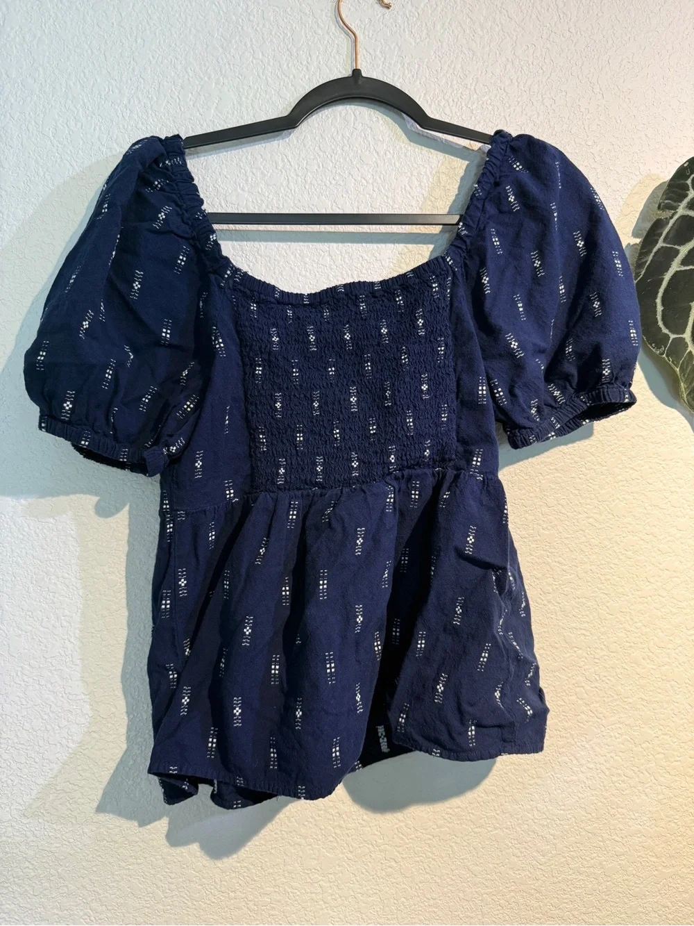 Madewell Navy Puff Sleeve Top